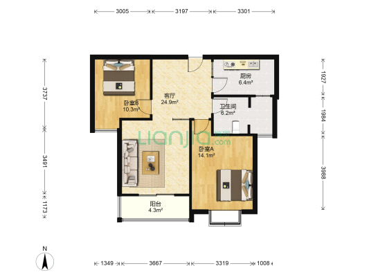 锦绣世家 2室1厅1卫 87平方