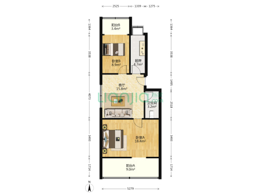 首义路101号 2室1厅1卫 84平方