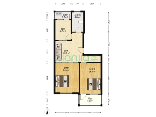 机关家属院 2室2厅1卫 73平方