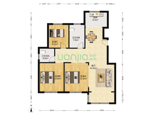 百家桥新村 3室1厅2卫 145平方