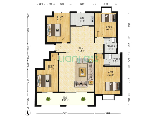 南水玖悦府 4室1厅2卫 135平方
