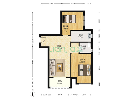 东原阅城二期 2室1厅1卫 76平方