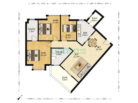 丽园盛景 3室2厅2卫 108平方