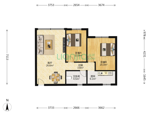 昌业楼 2室1厅1卫 85平方