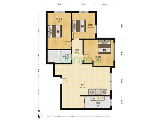 雅苑小区 3室1厅1卫 131平方
