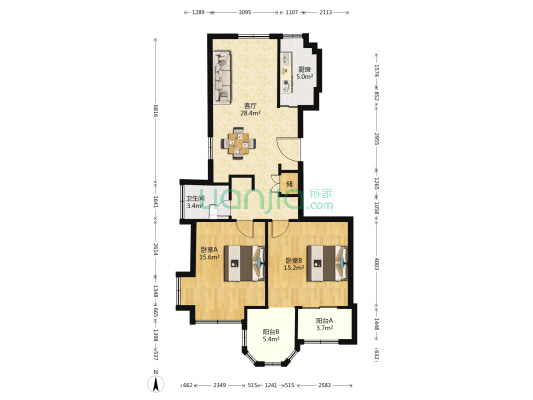 中梁国宾1号 2室1厅1卫 89平方