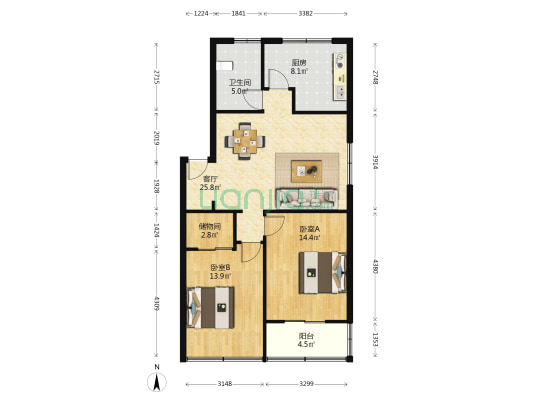 恩波社区周家弄 2室1厅1卫 84平方