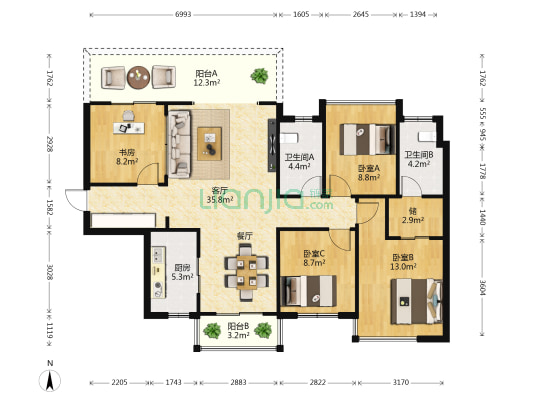 金科观天下观澜 4室1厅2卫 126平方