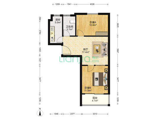 上堤公寓 2室1厅1卫 81平方