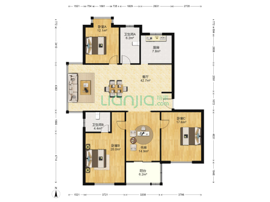 江中花园 4室1厅2卫 157平方