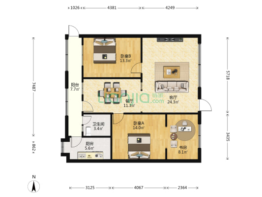 中山路60号 3室2厅1卫 68平方