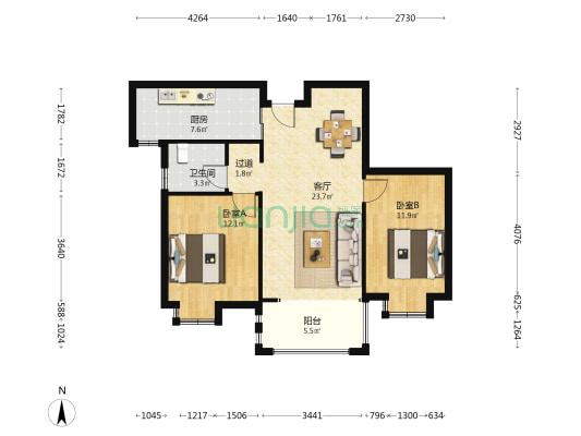 滨江雅园 2室1厅1卫 88平方