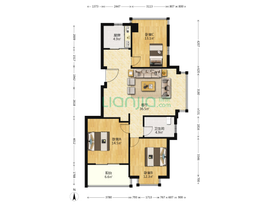 新新锦园 3室1厅1卫 115平方