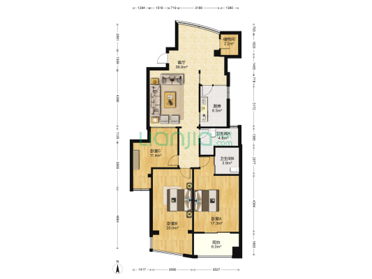 文景苑 3室1厅2卫 120平方