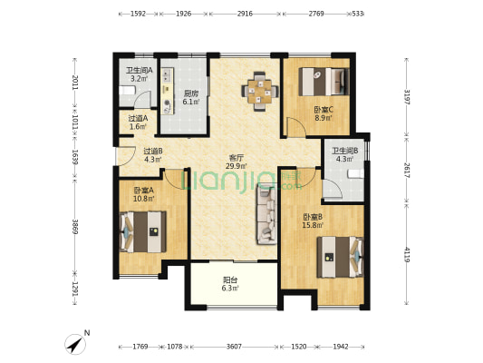 华发越秀悦府 3室1厅2卫 113平方