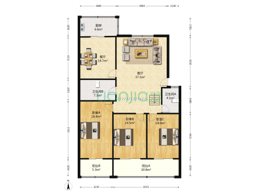 紫荆花苑 3室2厅2卫 141平方