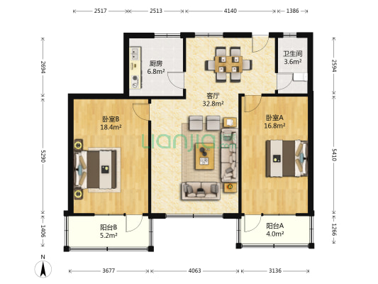 留学生创业园 2室1厅1卫 97平方