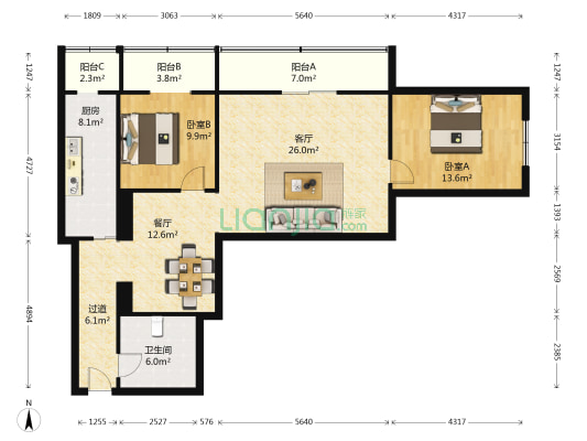 合汇大厦 2室2厅1卫 132平方