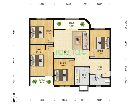 放鹰台1号 4室1厅1卫 118平方