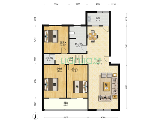 驻马店粮食和物资储备局家属院 3室1厅2卫 128平方