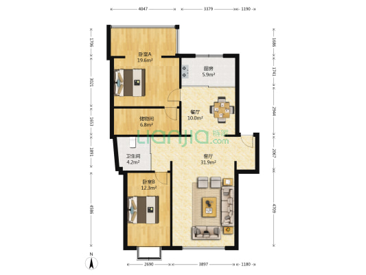 烽火C2区 2室2厅1卫 125平方