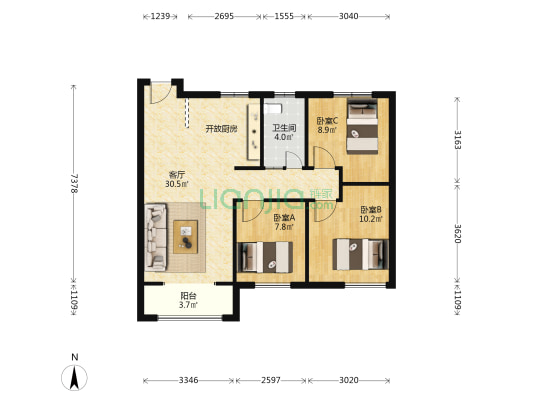 宝坻金辉城中央云著 3室1厅1卫 94平方