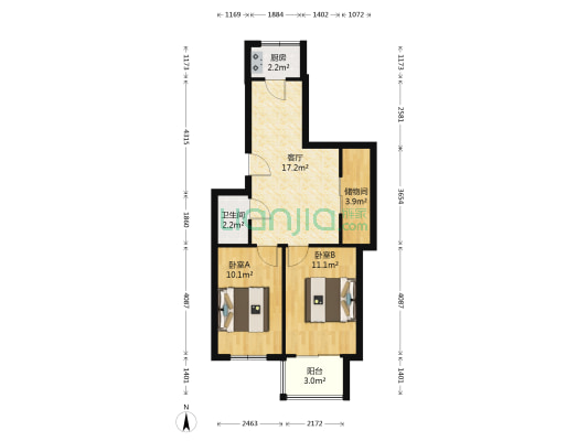 天泰小区 2室1厅1卫 70平方