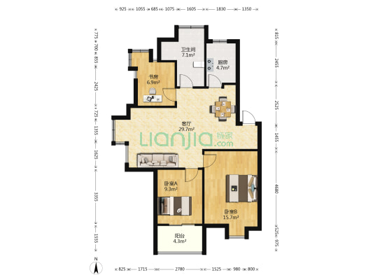 广和美地兰庭 3室1厅1卫 88平方