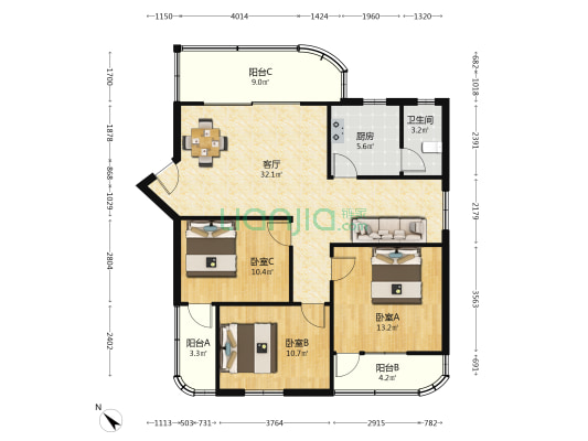 光明街道清怡小区 3室1厅1卫 106平方
