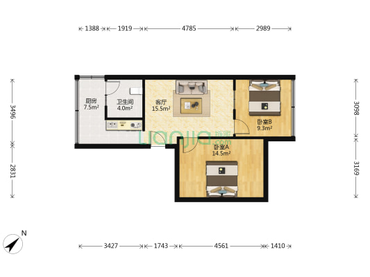 和谐苑(高新) 2室1厅1卫 54平方