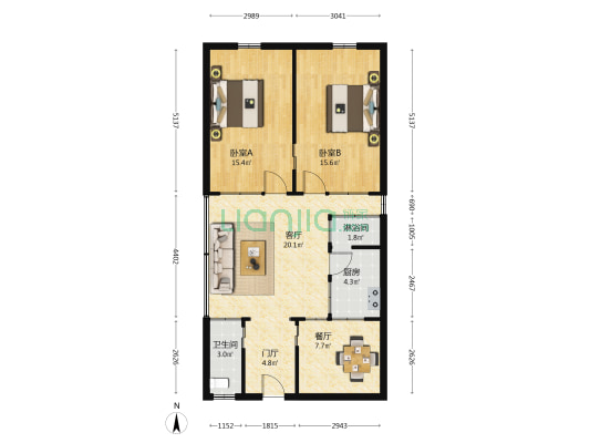 东城根3条 2室2厅2卫 85平方