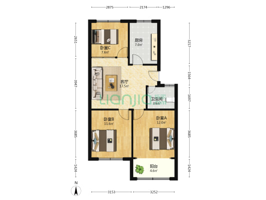 福馨家园 3室1厅1卫 78平方