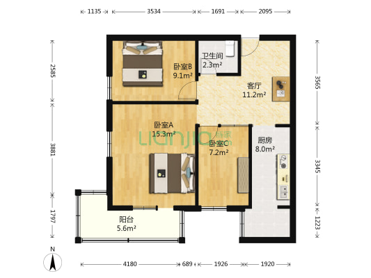 惠新西里二区 3室1厅1卫 72平方