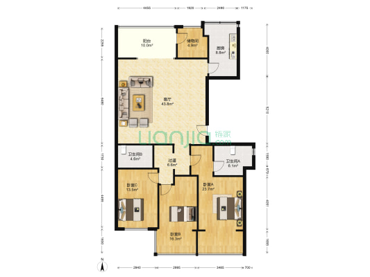 世茂之西湖 3室1厅2卫 139平方