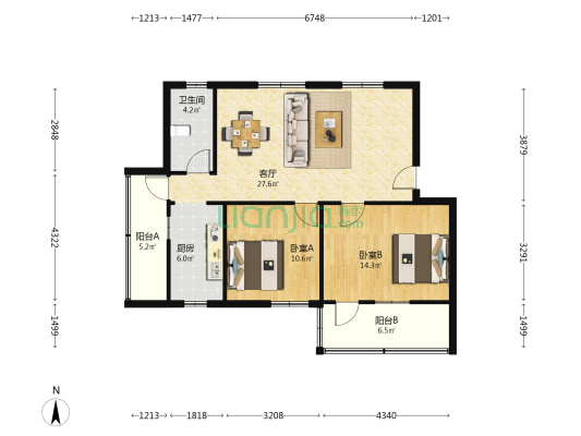 省生物药厂宿舍 2室1厅1卫 84平方