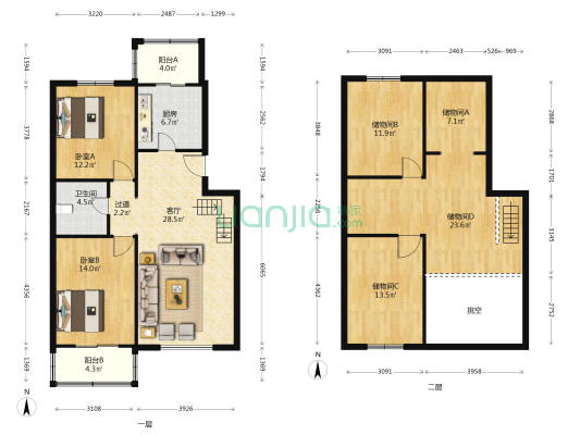 星河湾花苑 2室1厅1卫 94平方