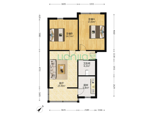 泰山北路三段40号 2室1厅1卫 81平方