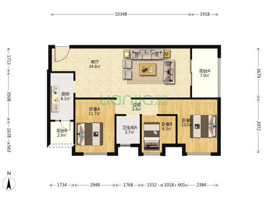 首钢贵州之光光耀组团 3室1厅1卫 111平方