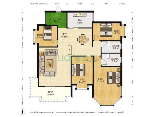 泗洲湾花园 4室1厅2卫 160平方
