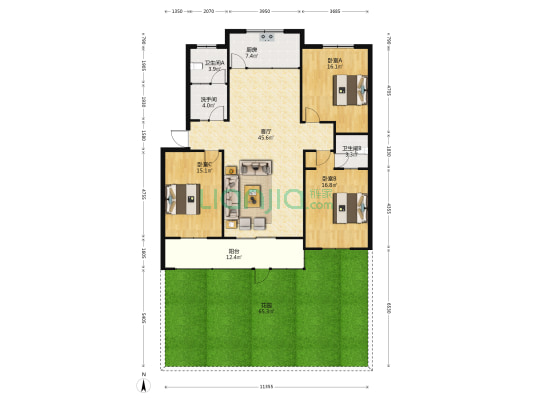 中大舒绮苑 3室1厅3卫 150平方