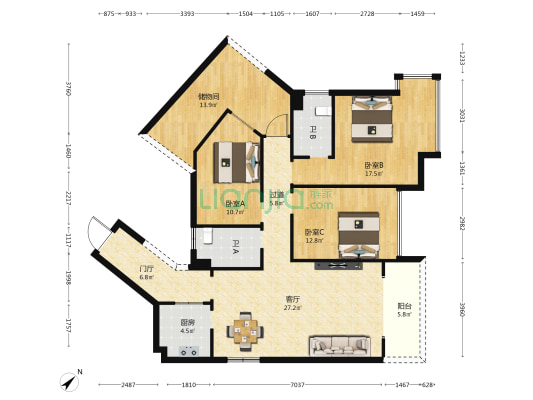 滨江财苑 3室1厅2卫 123平方