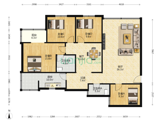 宁波路378号 4室2厅2卫 146平方