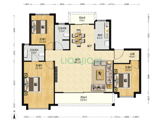 水岸云萃二期 3室1厅2卫 160平方