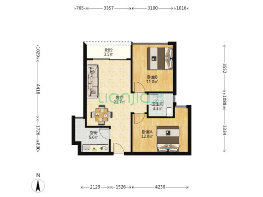 乐创荟大厦 2室1厅1卫 44平方