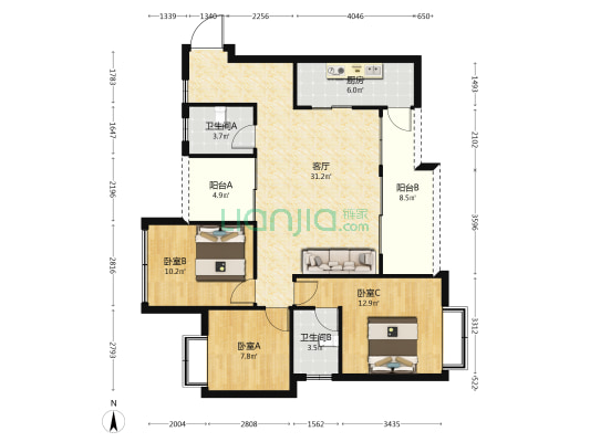 瑞鸥富泽园 3室1厅2卫 106平方