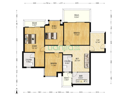 华府金沙 2室1厅2卫 127平方