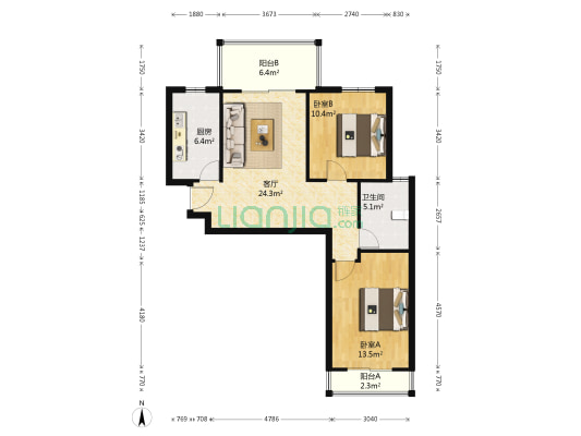 天顺园七村 2室1厅1卫 86平方