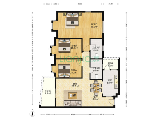 港穗大厦 3室2厅2卫 120平方