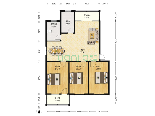 西苑昌盛开发小区 3室1厅1卫 120平方