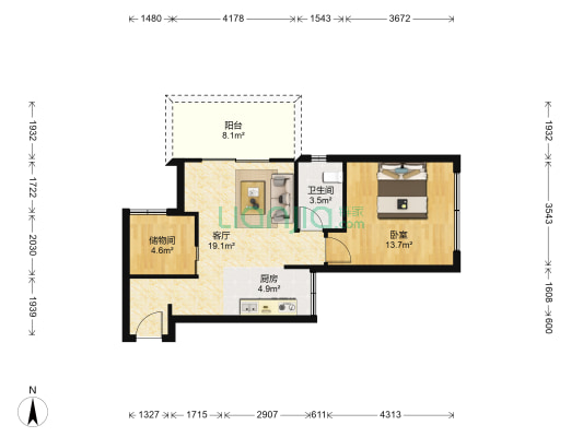 东方威尼斯 1室1厅1卫 61平方